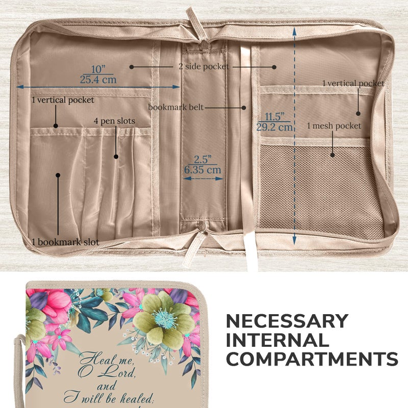 DEHITE Bible Cover Case for Women â€“ Premium Fabric Bible Cases for Girls - Carrying Bag for Woman â€“ Pen Slots â€“ Zippered Pocket â€“ Christian Floral Accessories - Large Holder - Image 4