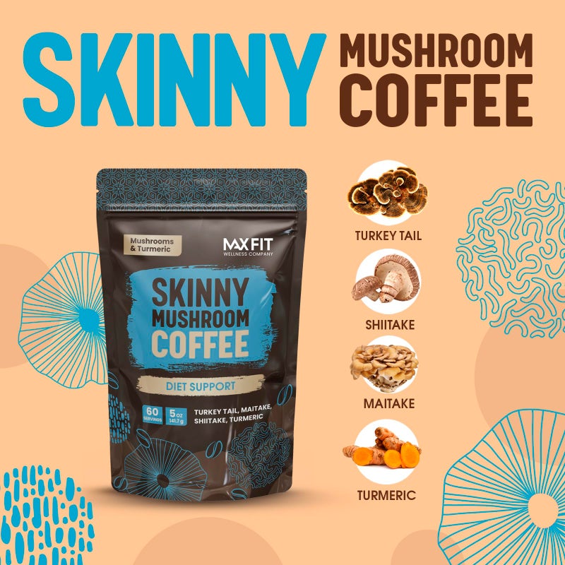 MAX FIT Skinny Instant Mushroom Coffee (60 Servings) Mental Focus Plus Diet Support - Turkey Tail, Maitake, Shiitake & Turmeric, Mixed With Gourmet 100% Arabica Medium Roast Instant Coffee - Image 2