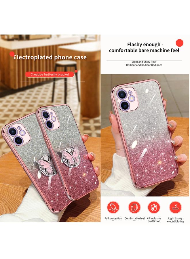 Zaboon Case For iPhone 12 Plated Gradient Glitter Butterfly Holder TPU Phone Case - Image 3