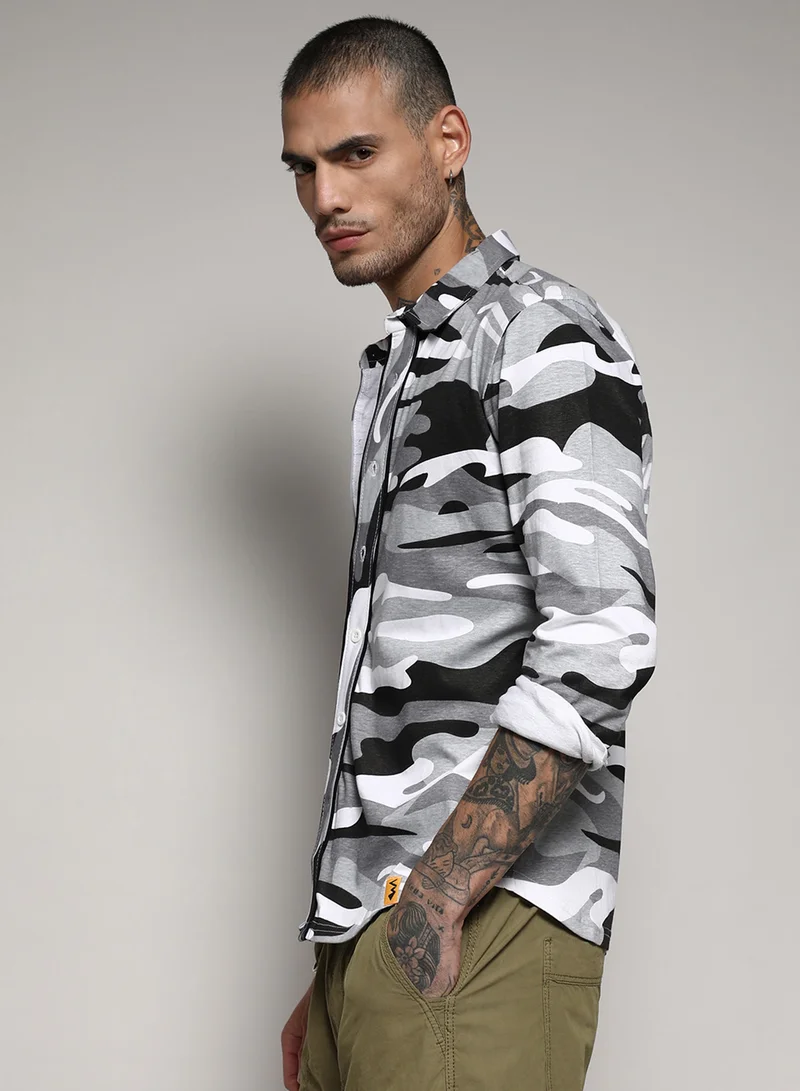 كامبوس سوترا Men's Grey Camouflage Shirt