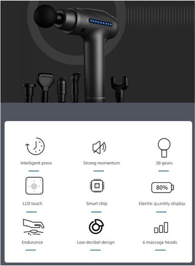 عربست مسدس تدليك الأنسجة العميقة، مسدس تدليك عضلي محمول صامت مزود بـ 8 رؤوس تدليك، جهاز تدليك عضلي عميق محمول كهربائي بـ 9 سرعات، مسدس تدليك عضلي قابل لإعادة الشحن - Image 3