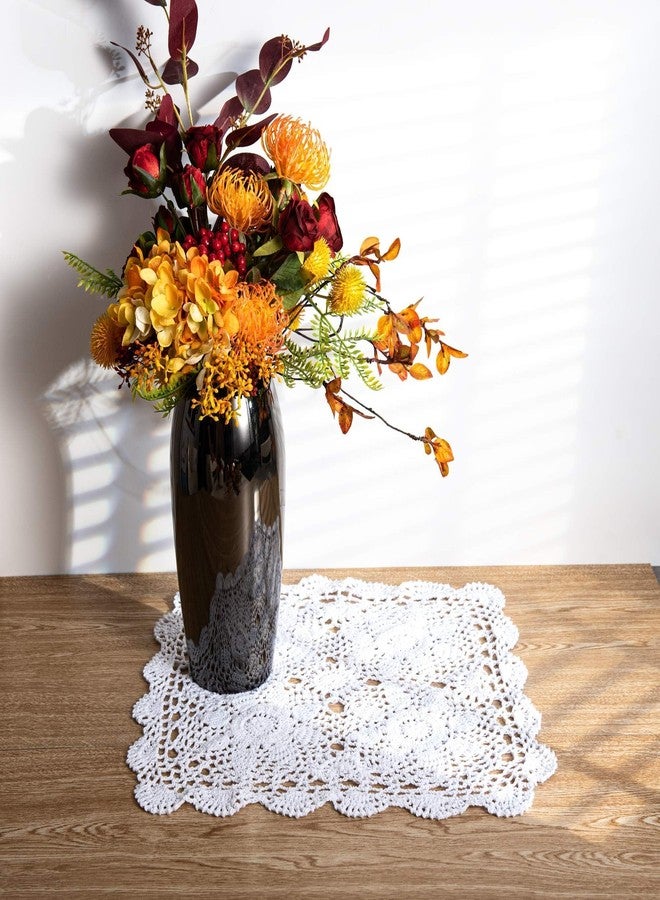 Eiyye Crochet Placemats Table Doilies Square Handmade Cotton Lace Thread Cloth 14x14 Inch 1-Pieces(White) - Image 3