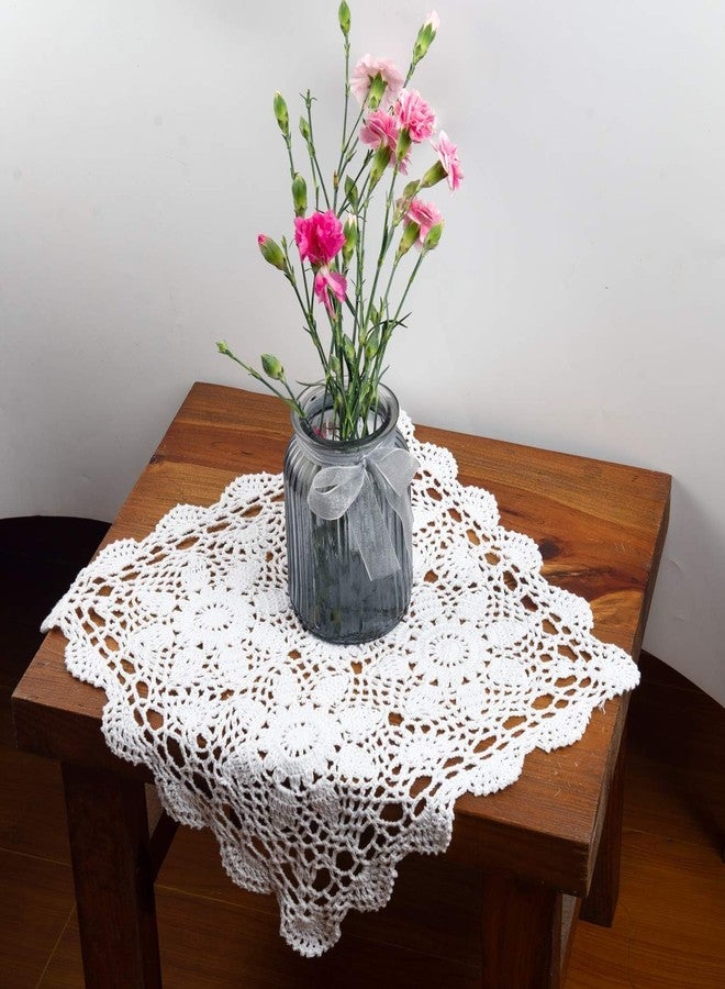 Eiyye Crochet Placemats Table Doilies Square Handmade Cotton Lace Thread Cloth 14x14 Inch 1-Pieces(White) - Image 1