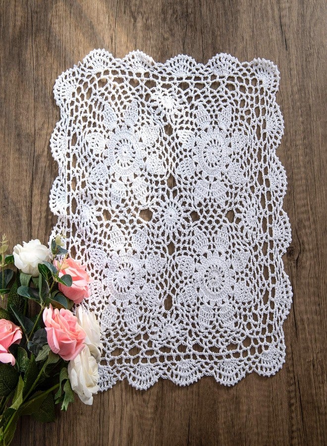 Eiyye Crochet Placemats Table Doilies Square Handmade Cotton Lace Thread Cloth 14x14 Inch 1-Pieces(White) - Image 2