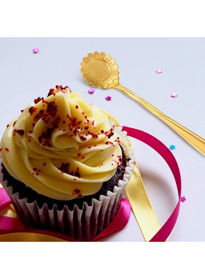 16 PCS Stainless Steel Flower Coffee Spoon Dessert Sugar Ice Cream Stirring Tea Spoon Set for Tableware Kitchen, Cafe or Bar(Gold) - Image 4