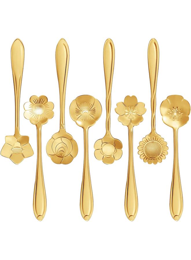 16 PCS Stainless Steel Flower Coffee Spoon Dessert Sugar Ice Cream Stirring Tea Spoon Set for Tableware Kitchen, Cafe or Bar(Gold) - Image 1