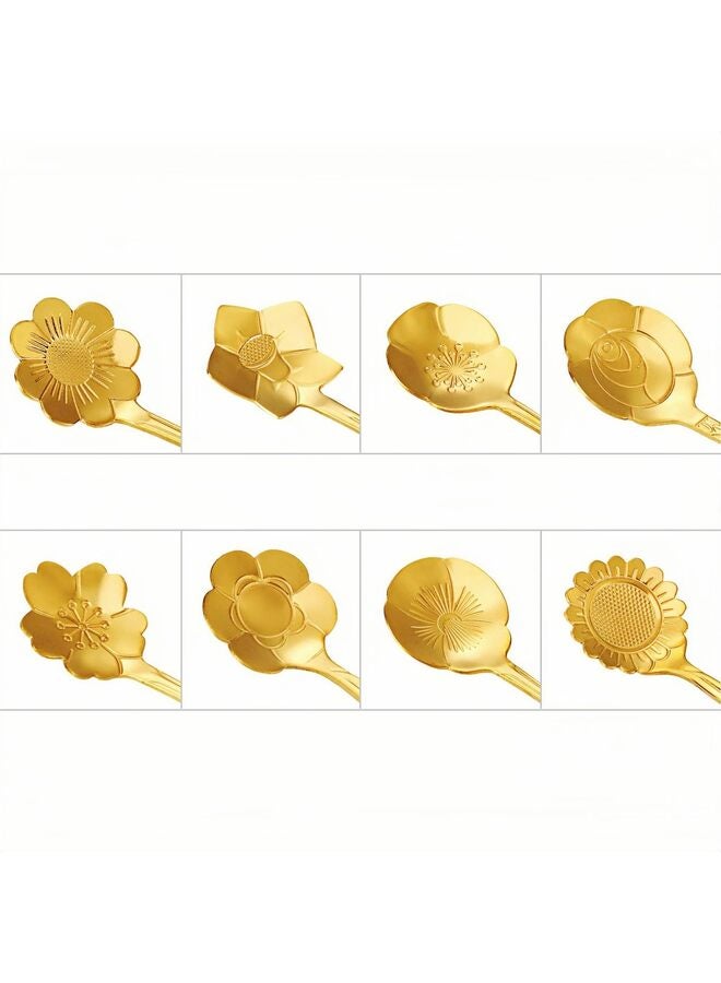16 PCS Stainless Steel Flower Coffee Spoon Dessert Sugar Ice Cream Stirring Tea Spoon Set for Tableware Kitchen, Cafe or Bar(Gold) - Image 2