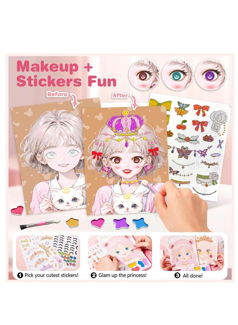 DAILYCHIC 3 in 1 Princess Art Craft Kits, Foil Art & Diamond Painting, Makeup DIY Activity, Dress Up Sticker Books,Travel Toys, Ideal Toys for Girls Ages 6 7 8+ Years Old - Image 4
