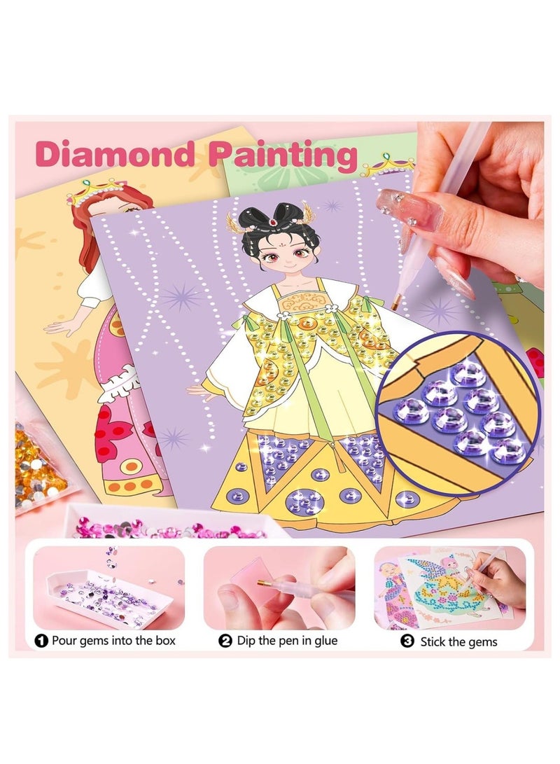 DAILYCHIC 3 in 1 Princess Art Craft Kits, Foil Art & Diamond Painting, Makeup DIY Activity, Dress Up Sticker Books,Travel Toys, Ideal Toys for Girls Ages 6 7 8+ Years Old - Image 5