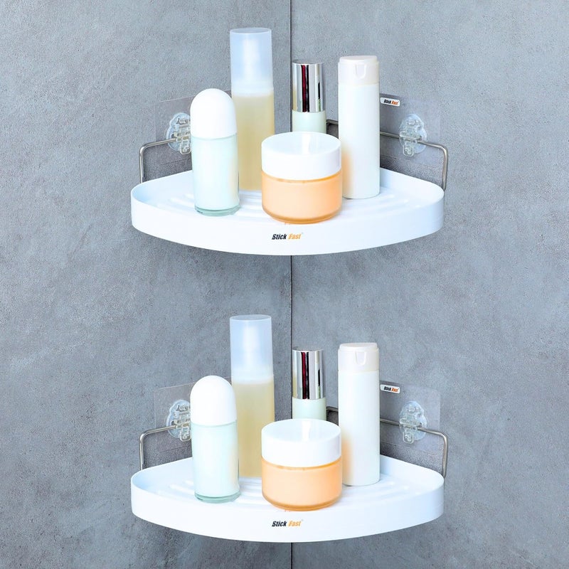 SF - Stick Fast SF Stick Fast Bathroom Corner Shelf Self Adhesive Rack with 3M Sticker for Wall Mount Shelf Multipurpose for Kitchen Bathroom Storage Organizer Pack of 2 White ABS - Image 1