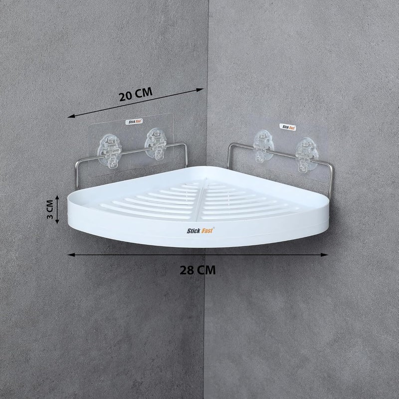 SF - Stick Fast SF Stick Fast Bathroom Corner Shelf Self Adhesive Rack with 3M Sticker for Wall Mount Shelf Multipurpose for Kitchen Bathroom Storage Organizer Pack of 2 White ABS - Image 2