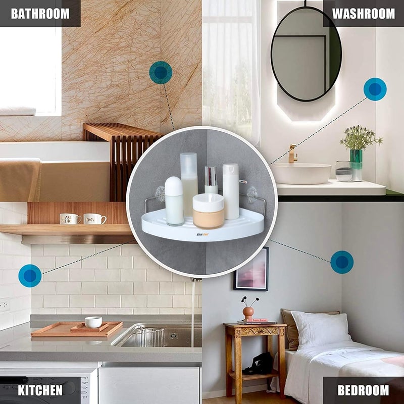 SF - Stick Fast SF Stick Fast Bathroom Corner Shelf Self Adhesive Rack with 3M Sticker for Wall Mount Shelf Multipurpose for Kitchen Bathroom Storage Organizer Pack of 2 White ABS - Image 5