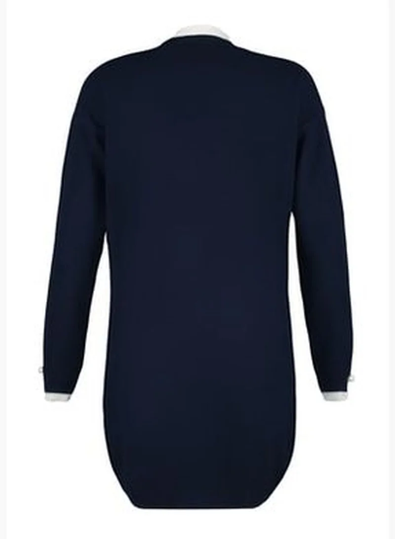 trendyol Navy Blue Sleeves Pearl Detailed Knitwear Sweater TCTAW23AK00027