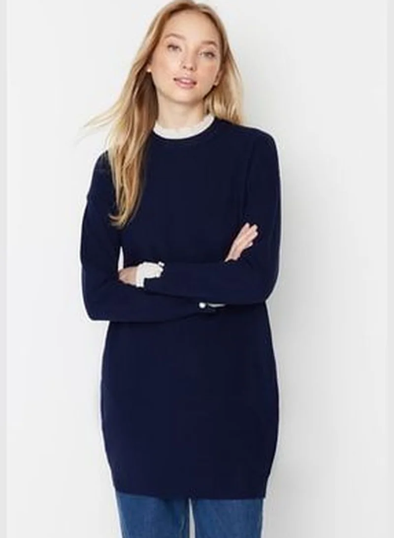 trendyol Navy Blue Sleeves Pearl Detailed Knitwear Sweater TCTAW23AK00027