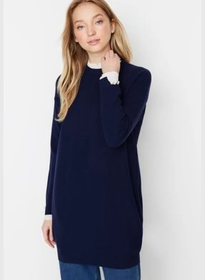 trendyol Navy Blue Sleeves Pearl Detailed Knitwear Sweater TCTAW23AK00027