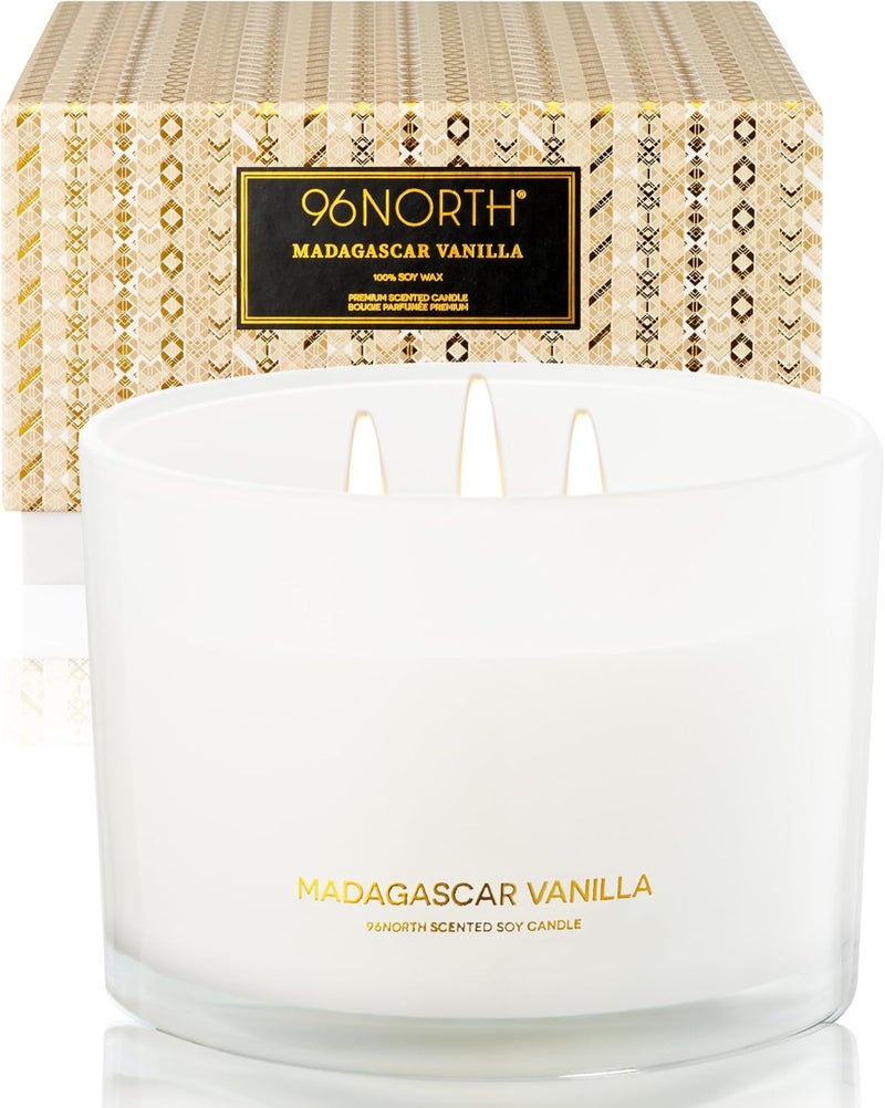 96NORTH Luxury Vanilla Soy Candles | Large 3 Wick Jar Candle | Up to 50 Hours Burning Time | 100% Natural Soy Wax | Relaxing Aromatherapy Aesthetic Candle | Housewarming Gift for Men and Women - Image 1