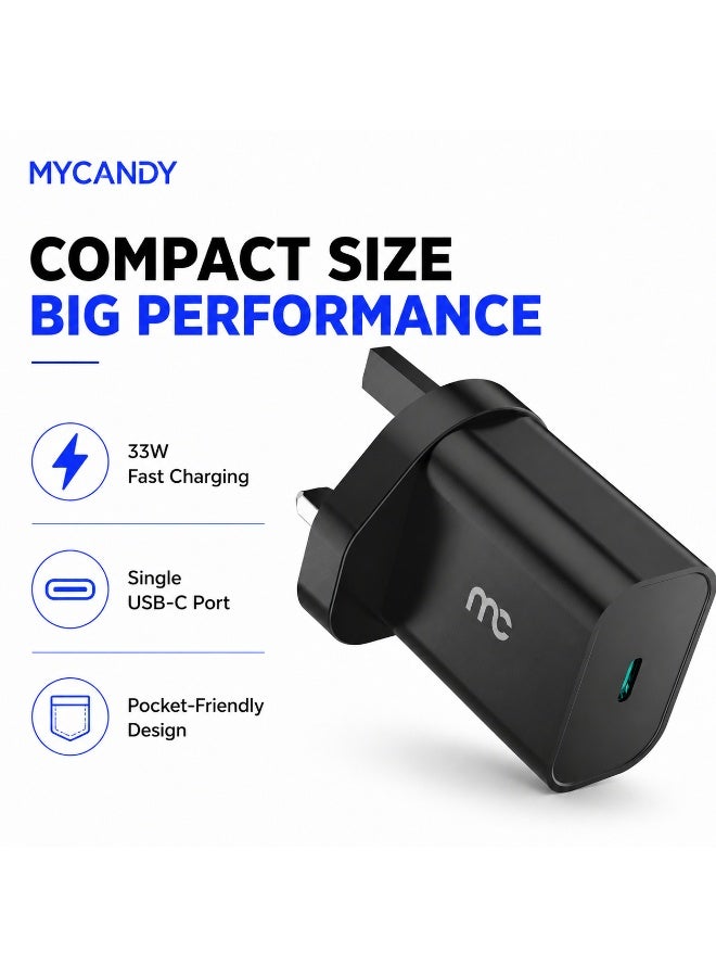 MYCANDY Tc-D33 33W Usb-C Pd Fast Wall Charger For Iphone, Samsung & Usb-C Devices, Black Black - Image 2