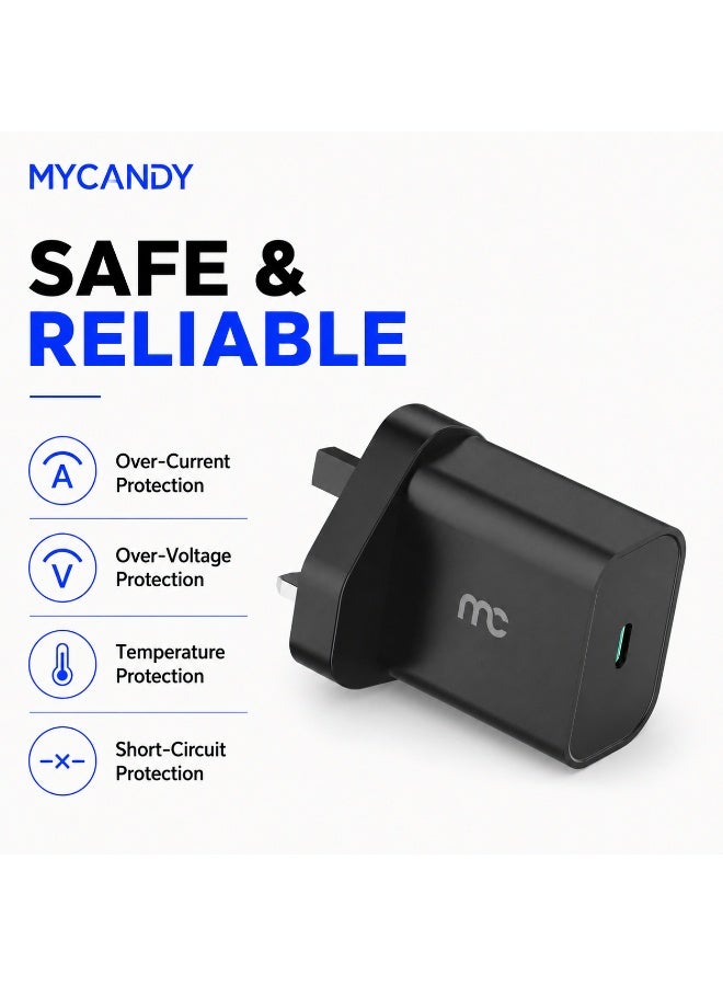 MYCANDY Tc-D33 33W Usb-C Pd Fast Wall Charger For Iphone, Samsung & Usb-C Devices, Black Black - Image 5
