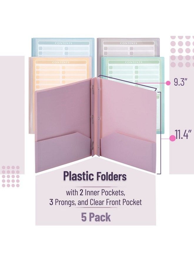 Mr. Pen - Plastic Folders With Clear Front Pocket 5 Pcs Pastel Colors Pocket Folders Plastic Folders For Documents Plastic Folders With Pockets File Folders With Fasteners Folder With Pockets - Image 1