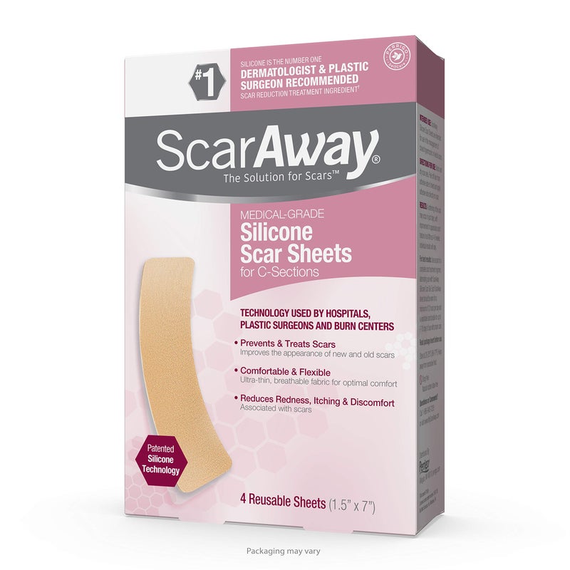 scaraway GoodSense ScarAway Advanced Skincare Silicone Scar Sheets for C-Sections, Reusable Sheets (1.5â€ x 7â€) for Hypertrophic and Keloid Scars from Injury, Burn, Surgery and more, 4 Sheets - Image 1