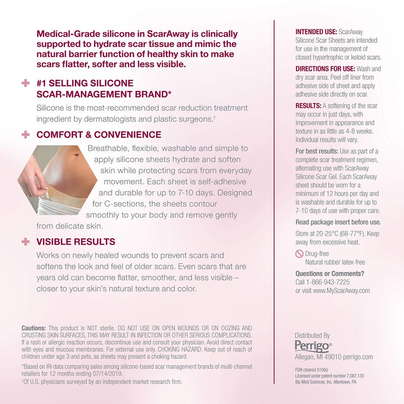 scaraway GoodSense ScarAway Advanced Skincare Silicone Scar Sheets for C-Sections, Reusable Sheets (1.5â€ x 7â€) for Hypertrophic and Keloid Scars from Injury, Burn, Surgery and more, 4 Sheets - Image 4
