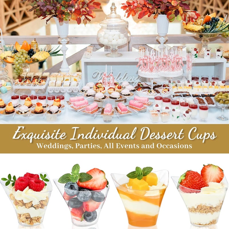 TOFLEN 50 Pack 4 oz Plastic Dessert Cups with Spoons Irregular Triangular Mini Dessert Bowls for Party Trifle Yogurt Parfait Pudding Appetizers Mini Dessert Shot Glasses for Tasting - Image 5