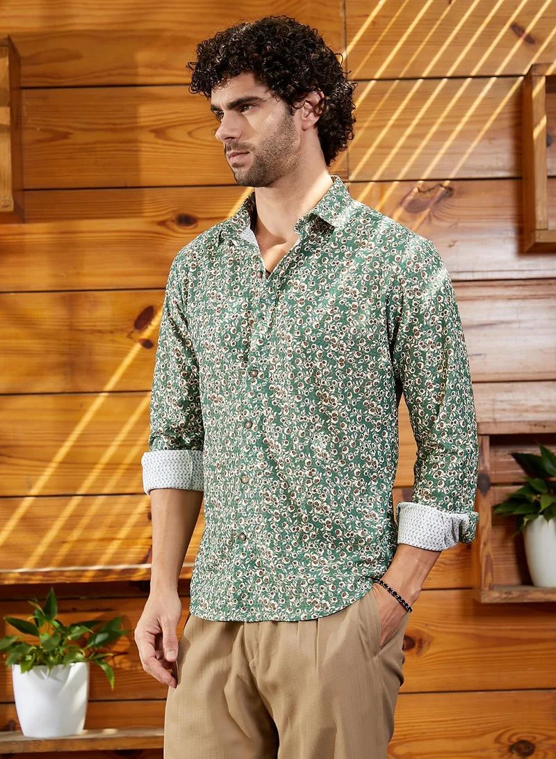 CAHOOT  Men's Forest Green Ditsy Bloom Shirt for Men | Best Price UAE