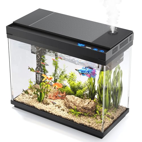 Vehipa Fish Tank, 2.4 Gallon Fish Aquarium, Fish Tank Starter kit with Smart Humidifier, Temperature Display, 7-Color Lighting, 3 in 1 Quiet Pump with Filteration & Oxygenation & Circulation - Image 1