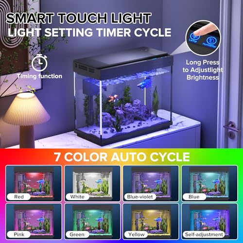 Vehipa Fish Tank, 2.4 Gallon Fish Aquarium, Fish Tank Starter kit with Smart Humidifier, Temperature Display, 7-Color Lighting, 3 in 1 Quiet Pump with Filteration & Oxygenation & Circulation - Image 5