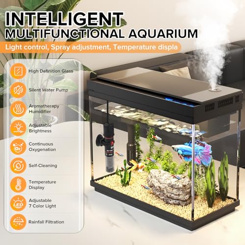 Vehipa Fish Tank, 2.4 Gallon Fish Aquarium, Fish Tank Starter kit with Smart Humidifier, Temperature Display, 7-Color Lighting, 3 in 1 Quiet Pump with Filteration & Oxygenation & Circulation - Image 2