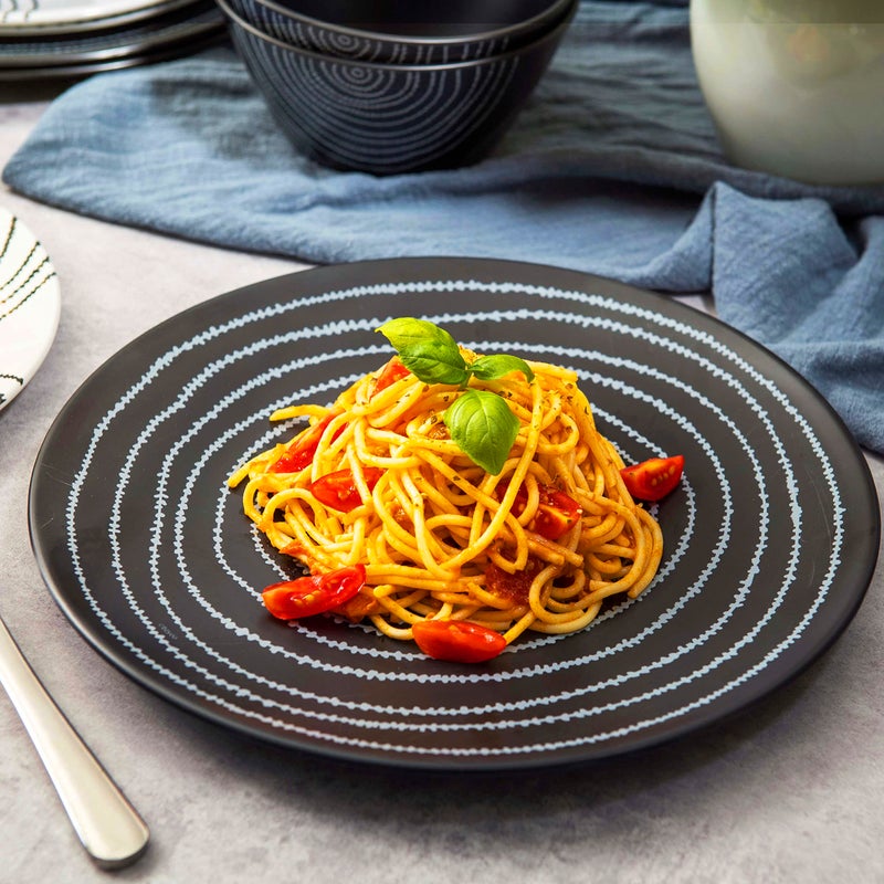 bzyoo 12 Piece Melamine Dinnerware Set - Durable, Dishwasher Safe Black Plates and Bowls - Dining, Parties, Camping Dish Set Black Planet Collection - Image 3