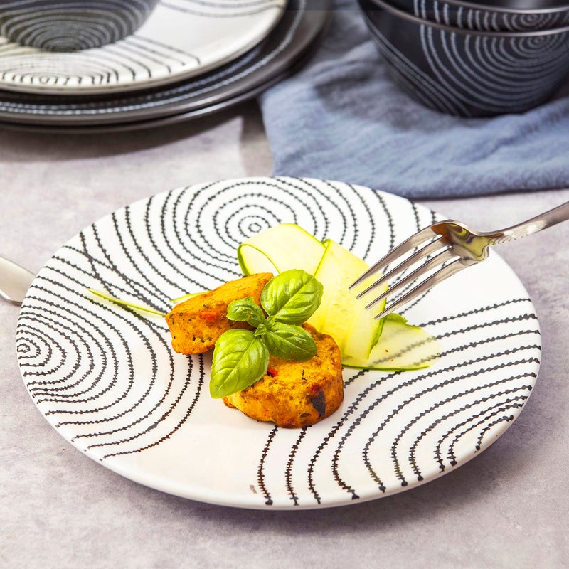 bzyoo 12 Piece Melamine Dinnerware Set - Durable, Dishwasher Safe Black Plates and Bowls - Dining, Parties, Camping Dish Set Black Planet Collection - Image 4