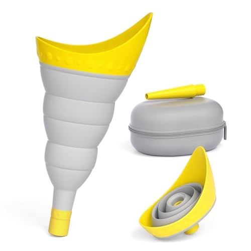TRIPTIPS Pee Conch Foldable Female Urinal Device Portable Urinal for Women Pee Funnel for Women Travel, She Pee Cup for Women Stand to Pee Womens Urinal Funnel with Tube Case (F-Yellow) - Image 1