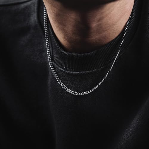 HZMAN 5mm Cuban Chain for Men Stainless Steel Men's Silver Chain Diamond Cut Hip Hop Link Chains Necklace 16-30 Inch (18in) - Image 2