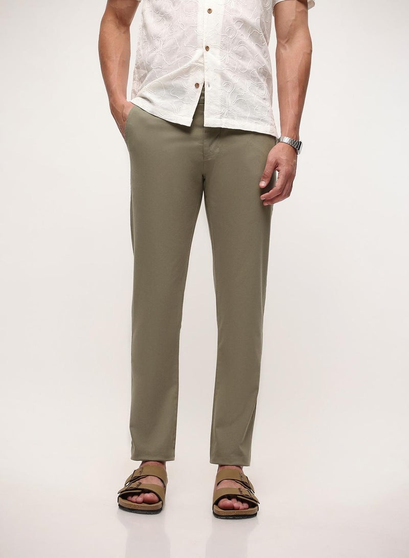 Dennis Lingo Men Sage Cotton Solid Print Straight Fit Full Chinos Trouser - Image 1