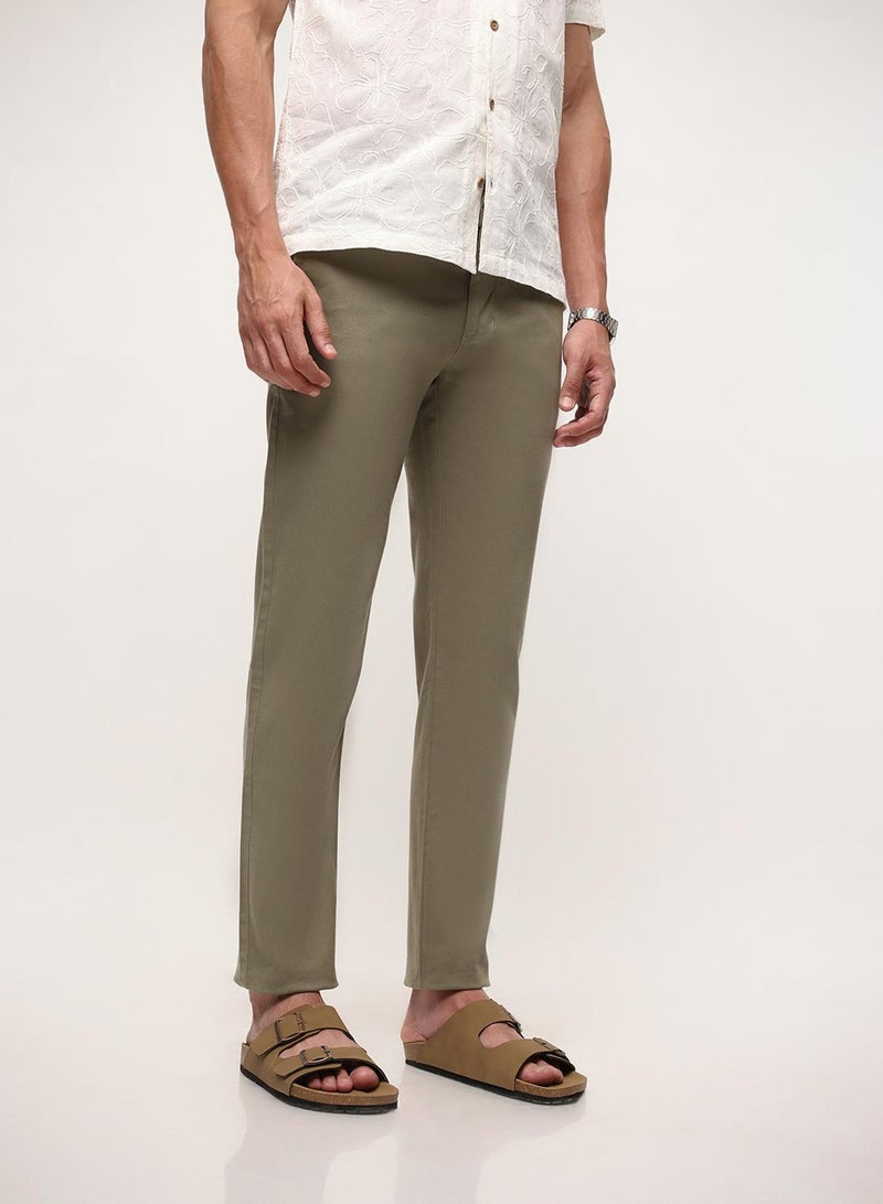 Dennis Lingo Men Sage Cotton Solid Print Straight Fit Full Chinos Trouser - Image 4