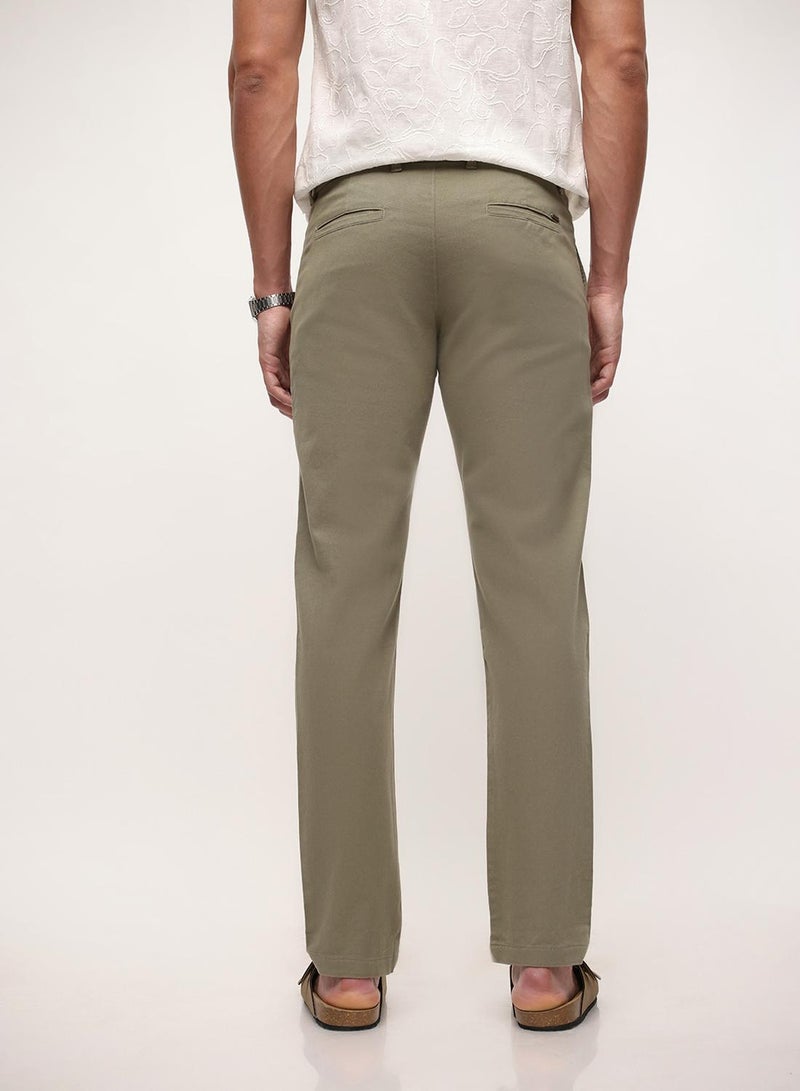 Dennis Lingo Men Sage Cotton Solid Print Straight Fit Full Chinos Trouser - Image 3