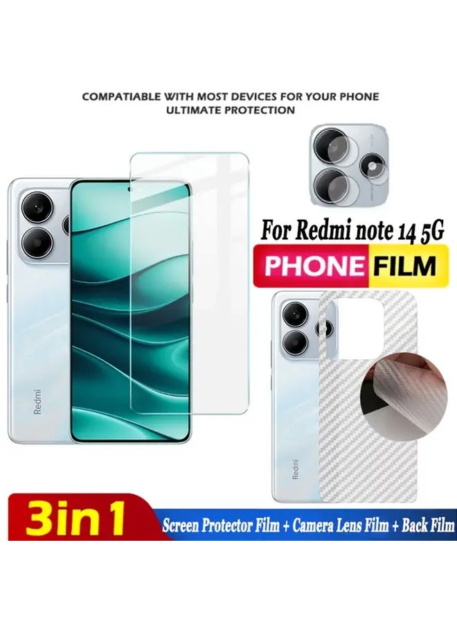 واقي شاشة زجاج مقسّى، طبقة خلفية من ألياف الكربون، واقي عدسة الكاميرا لجهاز Redmi Note 14 5G - Image 1