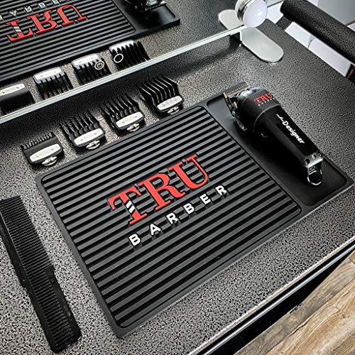 TRU BARBER ORGANIZER MAT 14”X 9" (BLACK/RED) Flexible PVC Station Mat, Professional Mat, Salon and Barbershop work Station pads, Beauty salon tools hairstylist, Counter mat for clippers, Anti slip - Image 2