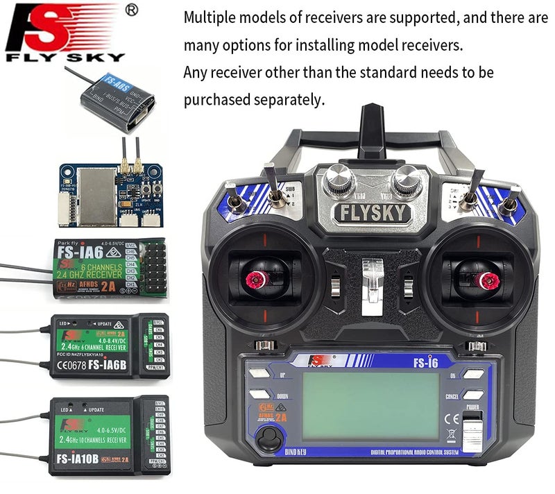 Flysky فلاي سكي FS-i6 6 قنوات 2.4GHz AFHDS2A جهاز إرسال RC مع جهاز استقبال FS-iA6B لطائرة هليكوبتر متعددة المراوح طائرة شراعية طائرة رباعية (الوضع_2) - Image 5