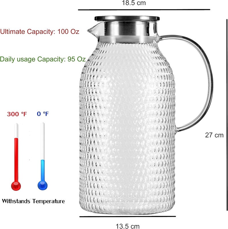 Karafu 3 Liter/100 Oz Glass Pitcher with Lid, Easy Clean Heat Resistance Borosilicate Glass Jug for Hot/Cold Water, Milk, Ice Tea and Juice Beverage - Image 3