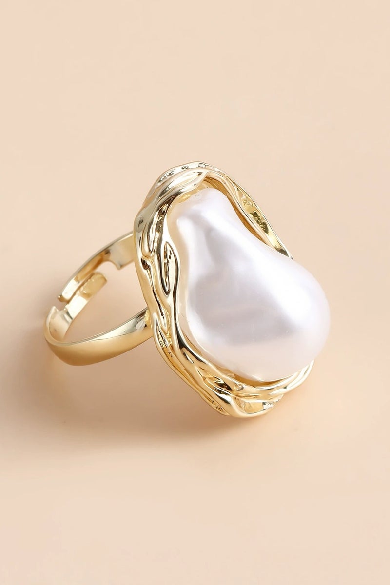 Goolsky Vintage Irregular Pearl Open Ring for Women | French Retro Statement Jewelry | Bold Adjustable Design | Trendy Fashion Ring  - Image 2