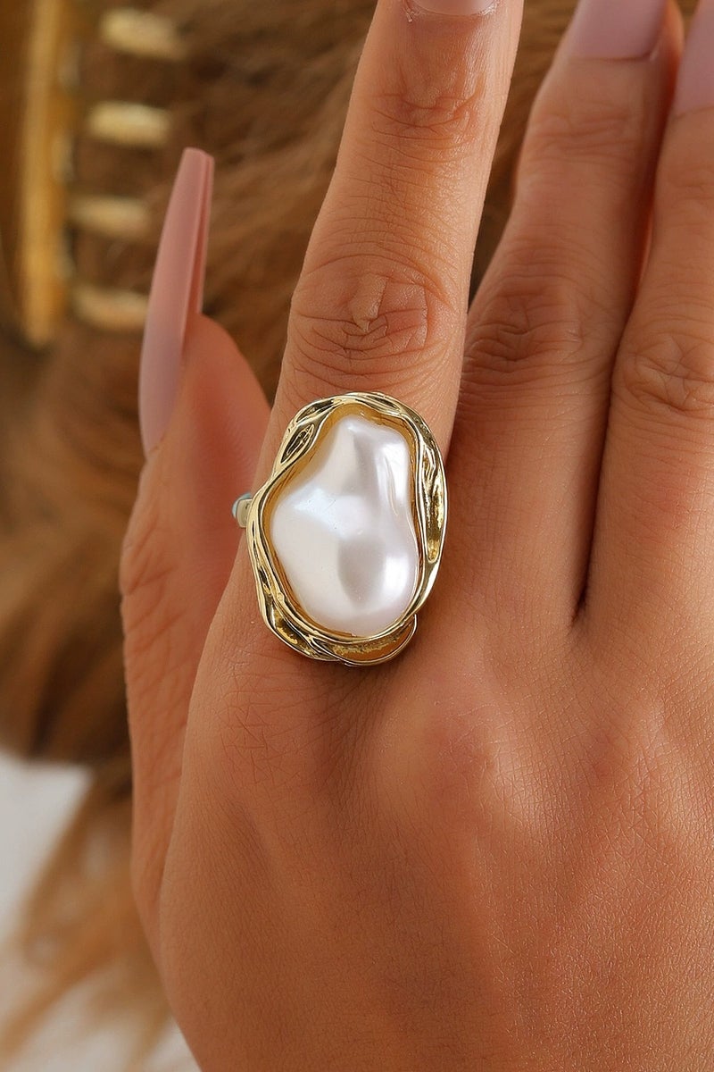 Goolsky Vintage Irregular Pearl Open Ring for Women | French Retro Statement Jewelry | Bold Adjustable Design | Trendy Fashion Ring  - Image 3