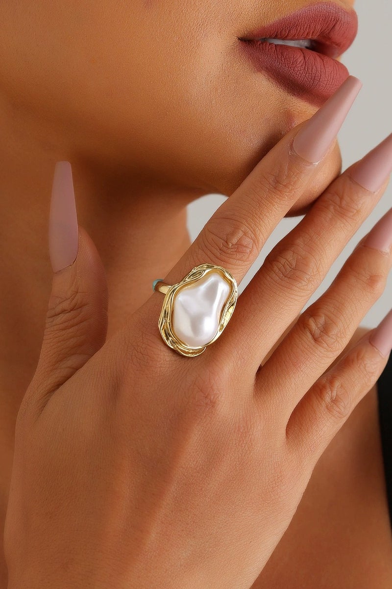 Goolsky Vintage Irregular Pearl Open Ring for Women | French Retro Statement Jewelry | Bold Adjustable Design | Trendy Fashion Ring  - Image 4