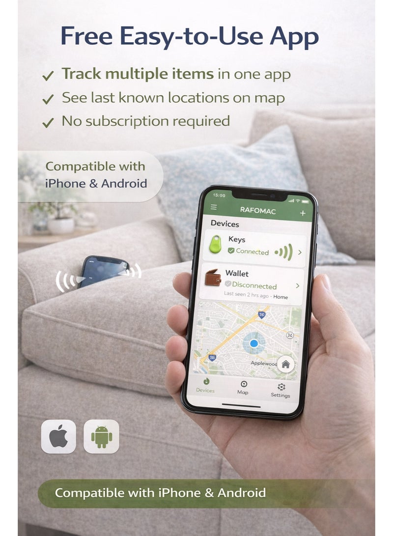 RAFOMAC iTag Bluetooth Key Finder & Phone Locator – Smart Anti-Lost Tracker Tag for Keys, Wallet, Pets, Luggage – App Controlled Item Finder with Alarm, Remote Camera Shutter & Replaceable Battery - Image 5