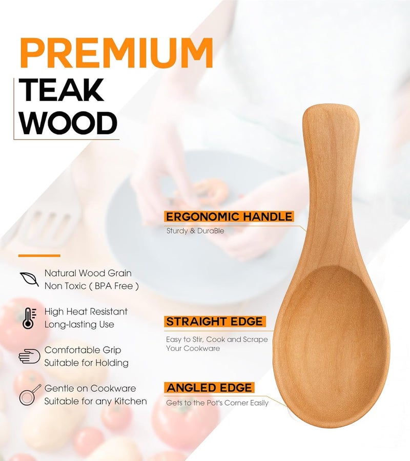 NOHUNT Teak Wooden Spoons – 9x2.8 cm Mini Serving Spoons for Spices, Honey, Sugar, Condiments – Smooth Edges, Ergonomic Handle, Durable, Heat Resistant, BPA-Free Kitchen Utensils (4 inch, 4, Count) - Image 2