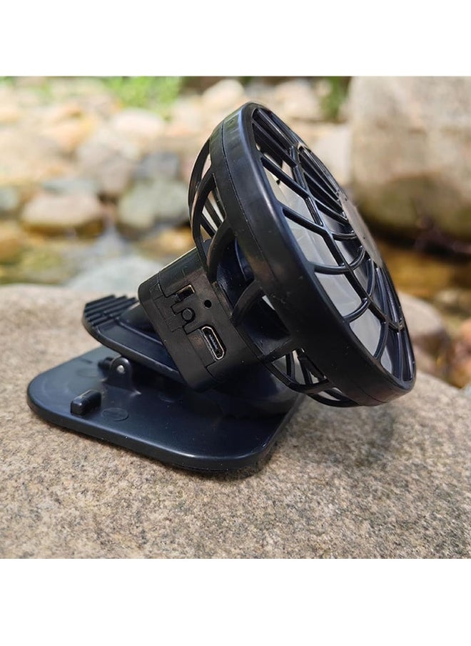 Loquat Electric Solar Fan Clip-on Hat Fan Solar  USB Charging Speed Adjustable Low Noise 7 Blades Design Strong Wind Mini Solar Power Portable Fan Black  - Image 5
