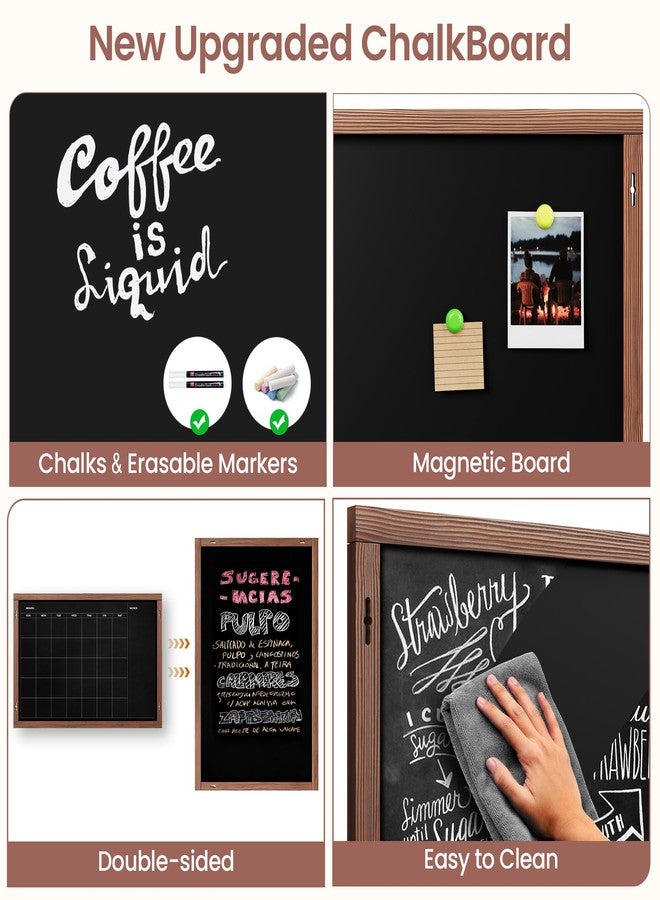 Chezerra 2-in-1 Double-Sided Magnetic Chalkboard 36"x24", Chalk Calendar Board & Large Blackboard for Kitchen & Home Decor, Schedule, Menu, Back-to-School Gift - Hanging Chalk Board with 2 Liquid Pens, Brown - Image 4