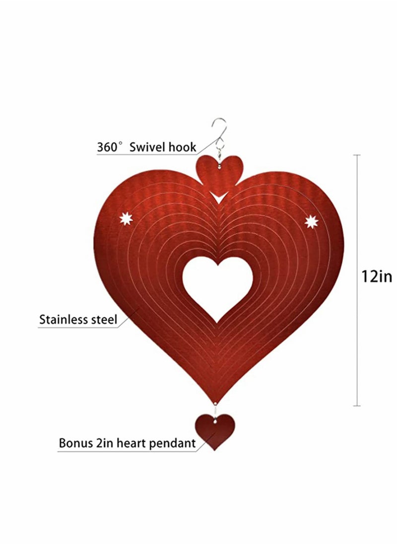 SYOSI - Wind Spinner 3D Art Garden Decor Stainless Steel Metal Sculptures Outdoor Decoration Gifts Red Love Heart Catchers - Image 1