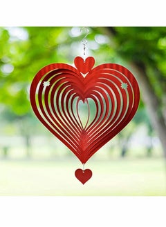 Wind Spinner 3D Art Garden Decor Stainless Steel Metal Sculptures Outdoor Decoration Gifts Red Love Heart Catchers